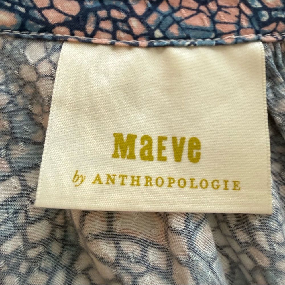 Maeve by Anthropology Blue Mosaic Floral Colette Long Sleeves Peasant Blouse - Picture 5 of 6